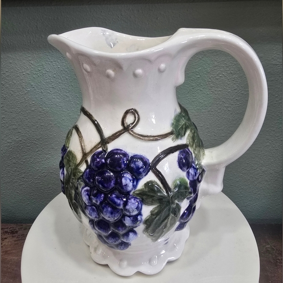 Elegant White and Purple Grape Pitcher - Picture 1 of 5